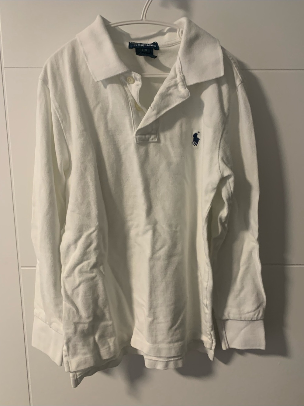 Polo by Ralph Lauren  boys White Long Sleeve Polo with Navy Pony A 9